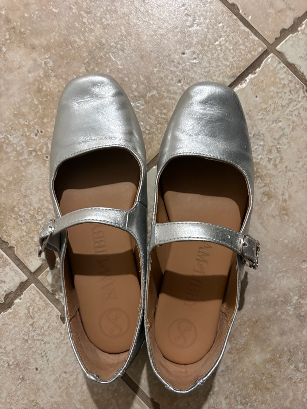 Women's Silver Mary Jane Flats with Buckle Strap